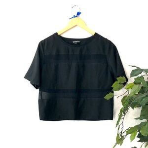 Express Cropped Black Sheer Striped Top